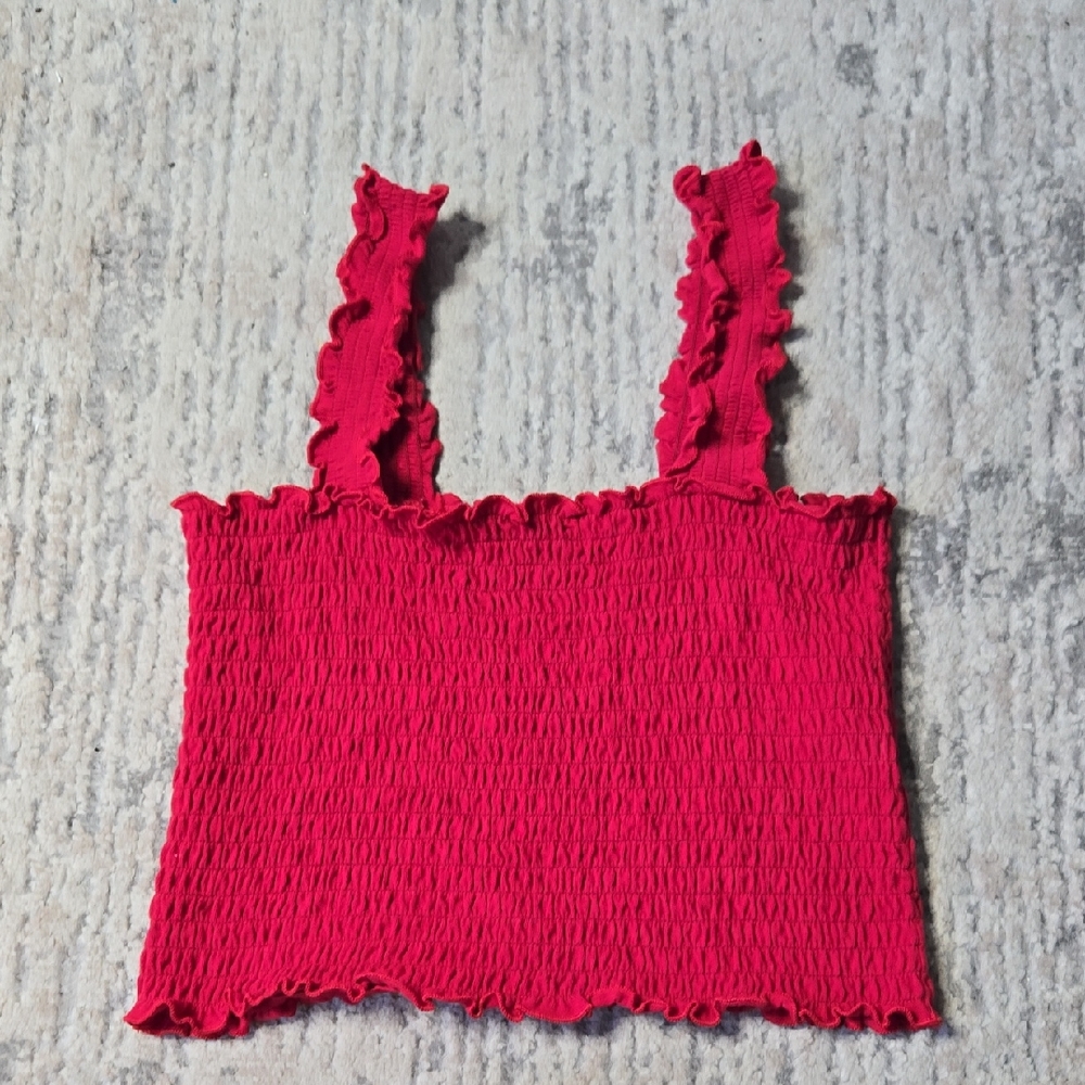 Hollister Smocked Tank Top in Red, Womans Size Large, Stretchy, Layering